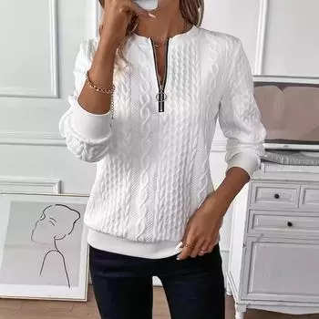 Женская стеганая куртка-свитшот на молнии для осени/зимы - белая S чёрный