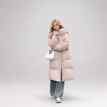 Женская стеганая куртка, женская длинная куртка выше колена, меховой воротник, теплая утолщенная хлопковая куртка, женские однотонные парки, пальто M розовый
