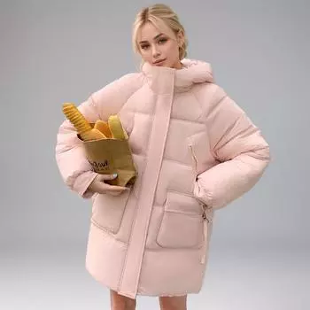 Женская стеганая одежда средней и длинной длины, зимний вариант куртки, свободная стеганая куртка, с капюшоном, утолщенная M чёрный