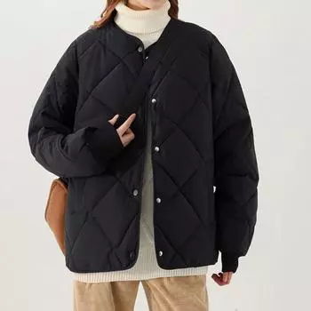 Женская стеганая парка с длинными рукавами, женская куртка, теплая верхняя одежда с круглым вырезом, женское утепленное теплое пальто с хлопковой подкладкой S чёрный