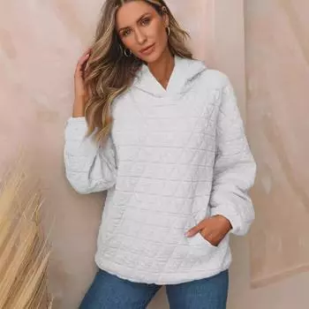 Женская стеганая повседневная толстовка с капюшоном и длинным рукавом L