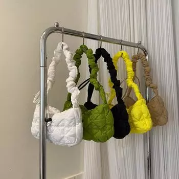 Женская стеганая сумка на плечо, нейлоновая сумка-пуховик подмышками, мягкая универсальная сумка-саквояж на шнурке, регулируемый женский повседневный кошелек хаки