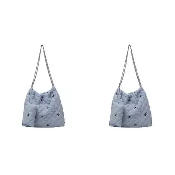 Женская стеганая сумка на плечо с бантом и цепочкой, повседневная сумка с небольшим кошельком (синий)