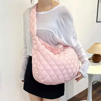 Женская стеганая сумка-тоут большой вместимости, зимняя теплая, легкая, с пуховой подкладкой из хлопка, клетчатая, сумки через плечо, подмышечные сумки, объемная сумка 38x9x34cm розовый