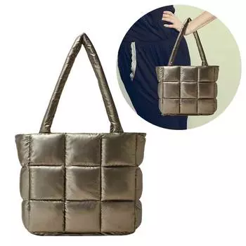 Женская стеганая сумка-тоут, легкая сумка на плечо с подкладкой, большая вместимость, мягкая сумка-тоут, зимняя сумка-шоппер зелёный