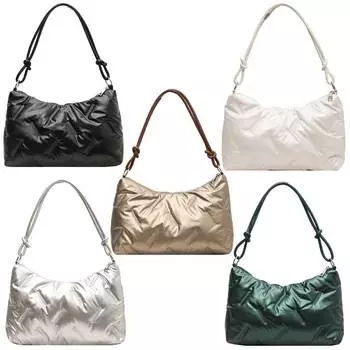 Женская стеганая сумка-тоут, модная пышная сумка-хобо, большая вместительная сумка-пуховик, повседневная зимняя дорожная сумка чёрный