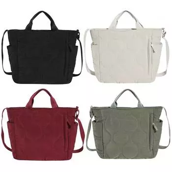 Женская стеганая сумка-тоут, нейлоновая сумка большой емкости, легкая сумка через плечо с подкладкой, повседневная дорожная сумка с регулируемым ремешком чёрный