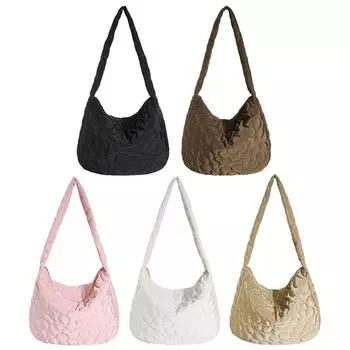 Женская стеганая сумка-тоут с цветочным принтом, легкая сумка-саквояж, универсальная объемная сумка-тоут, большая вместимость, повседневная зимняя мягкая сумка белый