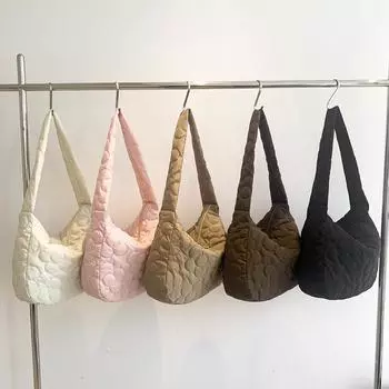 Женская стеганая сумка-тоут с цветочным принтом, легкая набивная сумка-пуховик на плечо, повседневная сумка-хобо для свиданий чёрный