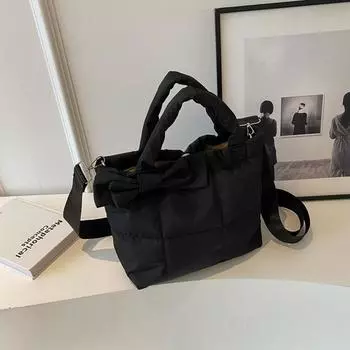 Женская стеганая сумка-тоут, универсальная пуховая хлопковая сумка-хобо, универсальная сумка на плечо с мягкой подкладкой, пышная сумка через плечо, дорожная сумка чёрный