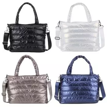 Женская стеганая сумка-тоут, универсальная сумка на плечо с мягкой подкладкой, легкая мягкая сумка-саквояж большой вместимости, повседневная зимняя дорожная сумка чёрный