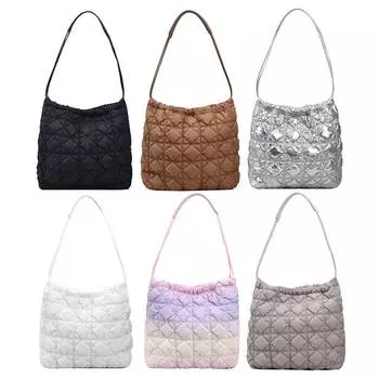 Женская стеганая сумка-ведро Puffer Tote Bag Большая хлопковая подкладка Облако Сумка на плечо Плиссированные пузырчатые сумки Дизайнерские модные сумки чёрный