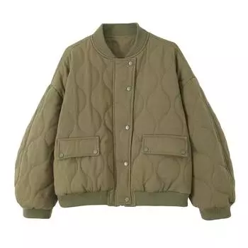 Женская стеганая свободная куртка-бомбер с круглым вырезом и длинными рукавами, пальто с карманами-клапанами на молнии, осенне-зимняя женская теплая верхняя одежда L чёрный