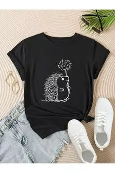 Женская стильная футболка большого размера, милая футболка с принтом ежика, большие размеры
