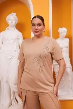 Женская стильная футболка большого размера с цветочным узором и каменным принтом, футболка из норки большого размера