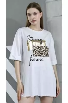 Женская стильная футболка большого размера, хлопковая футболка большого размера с разрезом спереди и узором