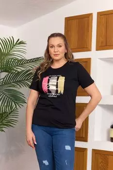 Женская стильная футболка большого размера с принтом, черная футболка больших размеров