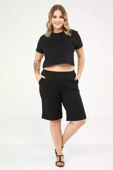 Женская стильная футболка большого размера, черная базовая укороченная футболка