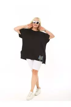 Женская стильная футболка большого размера, трикотажная вискозная футболка большого размера с принтом черной совы Salas