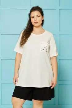 Женская стильная футболка большого размера, хлопковая футболка с карманом