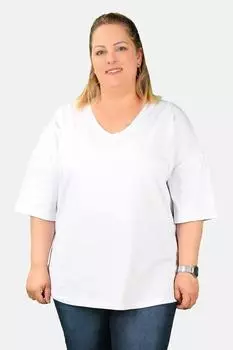 Женская стильная футболка большого размера, вискозная футболка больших размеров с v-образным вырезом, белая