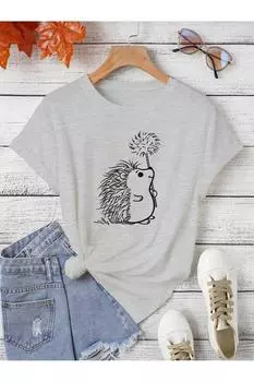 Женская стильная футболка большого размера, милая футболка с принтом ежика, большие размеры