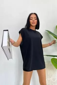 Женская стильная футболка большого размера, черная футболка с 0 рукавами