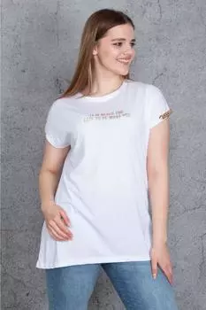 Женская стильная футболка большого размера Белая футболка большого размера с цепочкой
