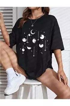 Женская стильная футболка большого размера, футболка с принтом месяцев, большие размеры