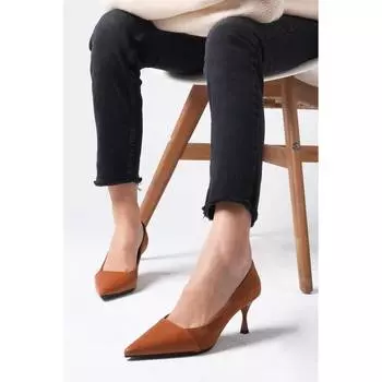 Женская стильная коричневая замшевая и кожаная комбинированная обувь на каблуке