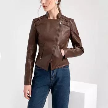 Женская стильная куртка из искусственной кожи Классический PU Moto Biker Fashion Zip Up Повседневное короткое пальто Тонкая верхняя одежда со шнуровкой в стиле ретро S-4XL Plus Size 3XL светло-фиолетовый