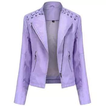 Женская стильная куртка из искусственной кожи Классический PU Moto Biker Fashion Zip Up Повседневное короткое пальто Тонкая верхняя одежда со шнуровкой в стиле ретро S-4XL Plus Size L чёрный