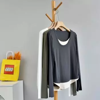 Женская стильная многослойная футболка с длинными рукавами из коллекции весна-лето 2025 года в западном стиле. XXL (60-70 kg)