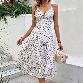 Женская стильная одежда. Летнее женское белое платье с v-образным вырезом. Повседневные платья для пляжного отдыха. XS белый