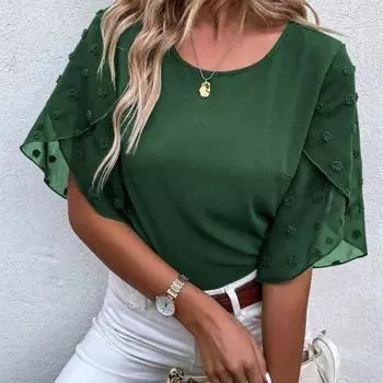 Женская стильная одежда, летние кружевные топы с круглым вырезом и короткими рукавами, футболки и топы S