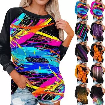 Женская стильная повседневная толстовка с круглым вырезом и рукавами реглан с принтом L чёрный