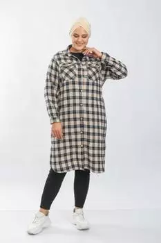 Женская стильная рубашка больших размеров, толстая длинная рубашка лесоруба большого размера, бежевая квадратная
