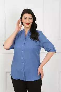 Женская стильная рубашка больших размеров, мягкая льняная рубашка с воротником индиго, большого размера