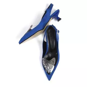 Женская стильная саксофонная синяя замшевая обувь с открытой спиной на коротком каблуке на коротком каблуке