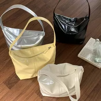 Женская стильная сумка подмышки из искусственной кожи, однотонная простая сумка-тоут с застежкой-молнией, модная сумка для подмышек, большая вместимость для путешествий на открытом воздухе серебряный