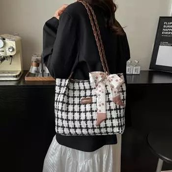 Женская стильная сумка-тоут с полосатым и клетчатым узором, легкая сумка из полиэстера на молнии для повседневного использования и покупок