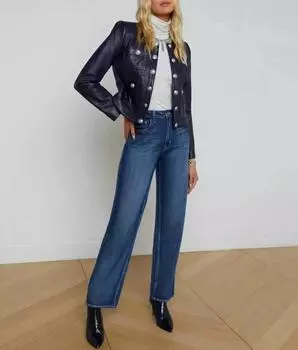 Женская стильная темно-синяя байкерская куртка из натуральной овчины для дальнобойщика и мотоцикла S темно-синий