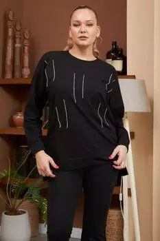 Женская стильная толстовка большого размера с каменным детальным разрезом, черная толстовка больших размеров