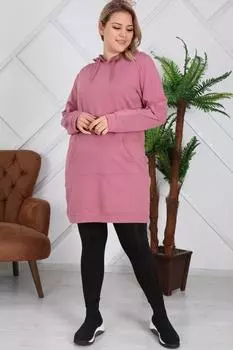 Женская стильная толстовка большого размера с капюшоном, длинная толстовка большого размера «Пыльная роза»