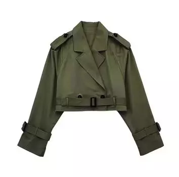 Женская стильная тонкая куртка весна-осень крутая двубортная куртка для девочек топ офисная простая повседневная короткая куртка XS хаки