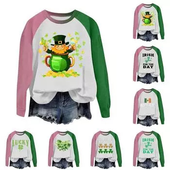 Женская стильная ул.. Свитшот с длинными рукавами и круглым вырезом с принтом ко Дню Святого Патрика L