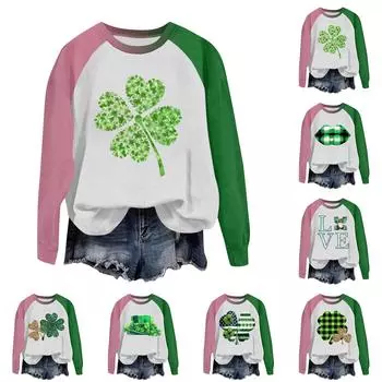 Женская стильная ул.. Свитшот с длинными рукавами и круглым вырезом с принтом ко Дню Святого Патрика M