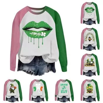 Женская стильная ул.. Свитшот с длинными рукавами и круглым вырезом с принтом ко Дню Святого Патрика XXL