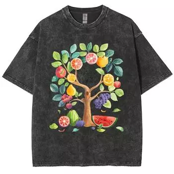 Женская стираная винтажная футболка с фруктовым принтом, уличная хип-хоп ретро-панк-готическая футболка из хлопка Harajuku с коротким рукавом S