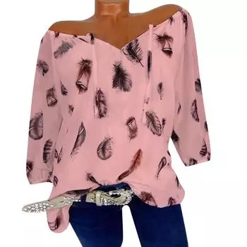 Женская струящаяся модная повседневная футболка с v-образным вырезом и принтом, рубашка с половиной рукава, пуловер, футболка XXXL розовый